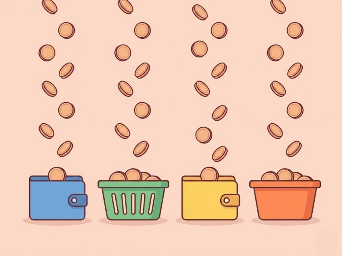 4가지 목적별로 통장 쪼개기를 하는 직관적인 일러스트