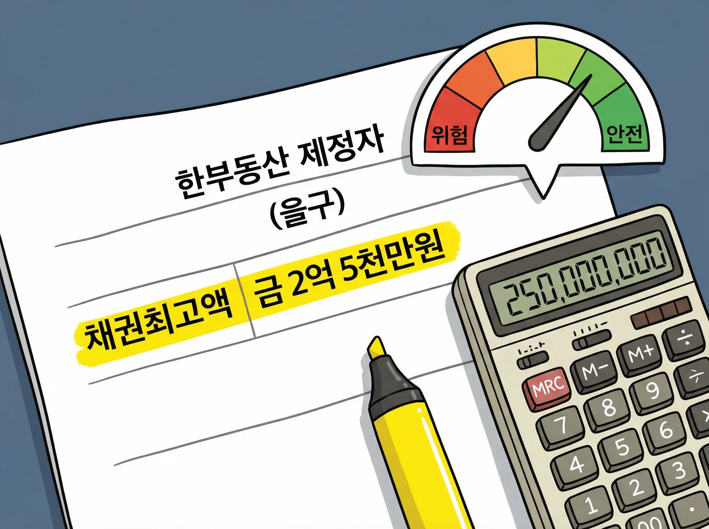 등기부등본 해석법 을구에 있는 근저당권 설정 금액을 계산기로 두드려보며 안전성을 체크하는 모습