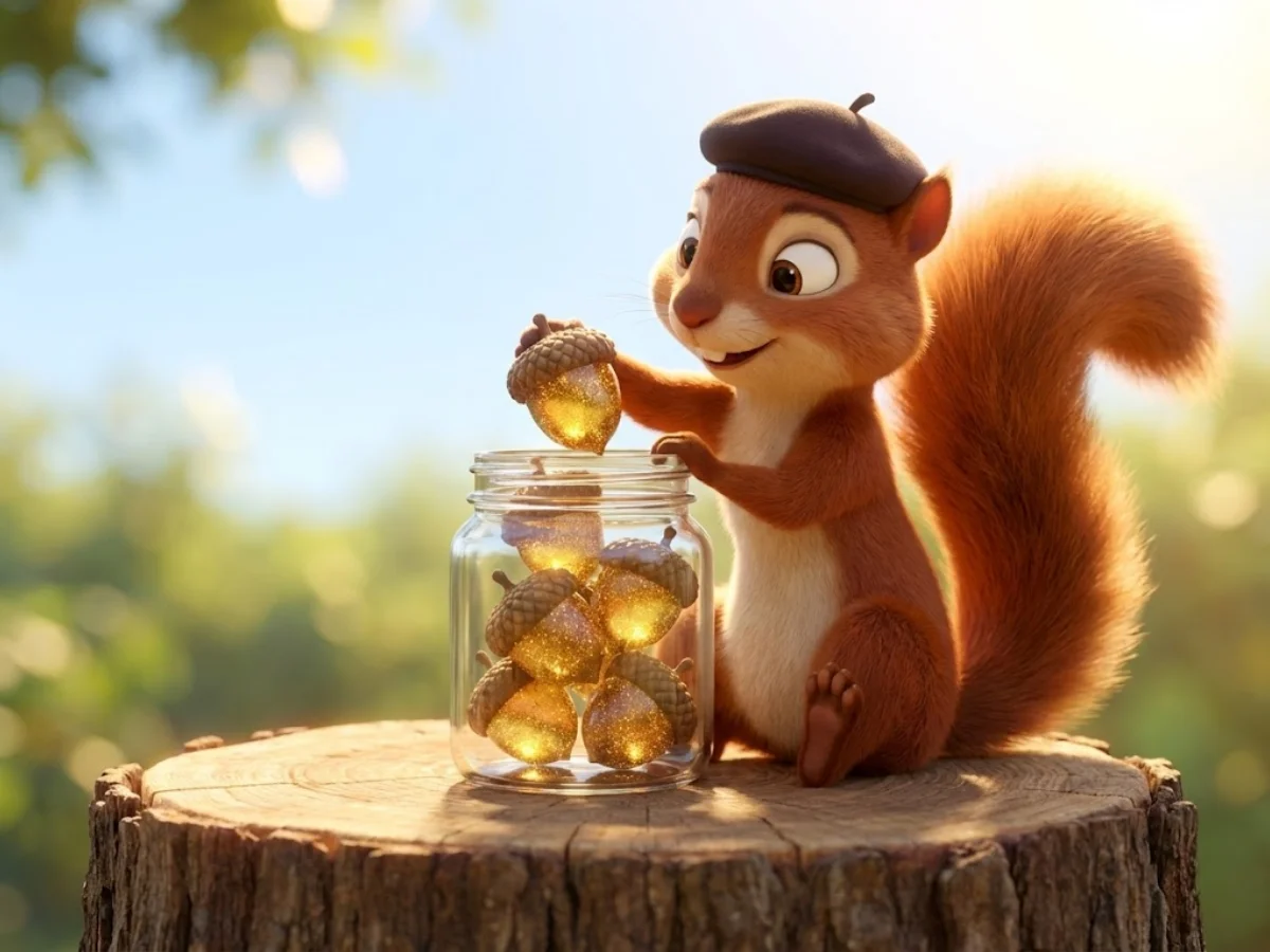 비상금 적정 금액을 도토리처럼 모으는 귀여운 3D 다람쥐 캐릭터