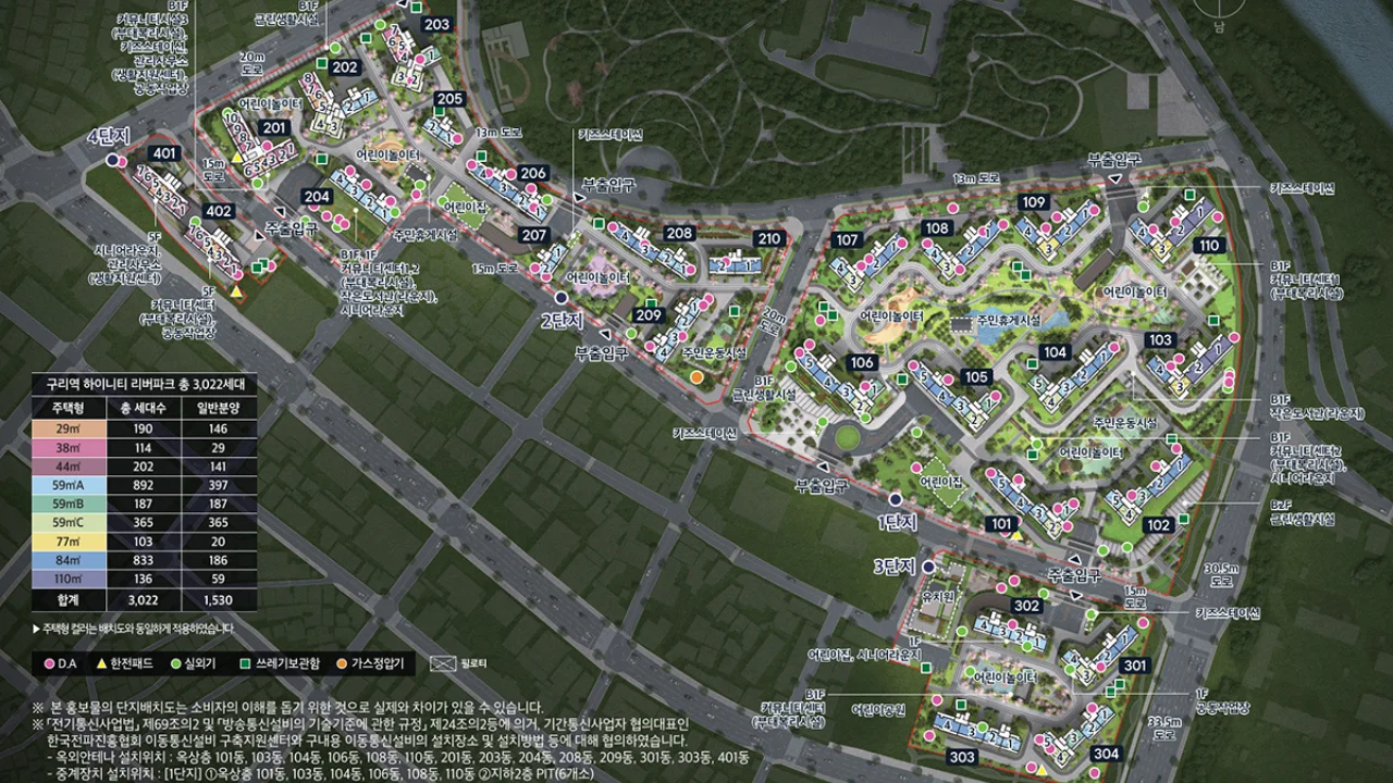 남향 위주 배치와 하이엔드 커뮤니티가 돋보이는 구리역 하이니티 리버파크 조감도