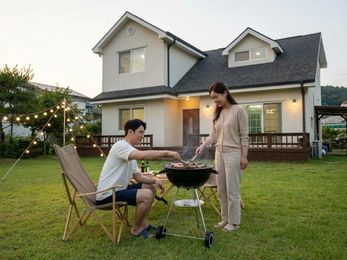주택살이 장점 마당 바베큐 파티