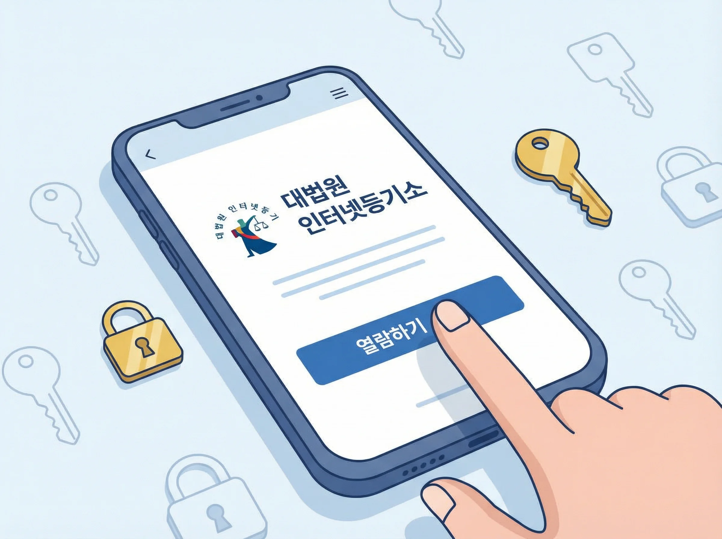 스마트폰으로 인터넷등기소 앱에 접속해 등기부등본을 열람하는 화면