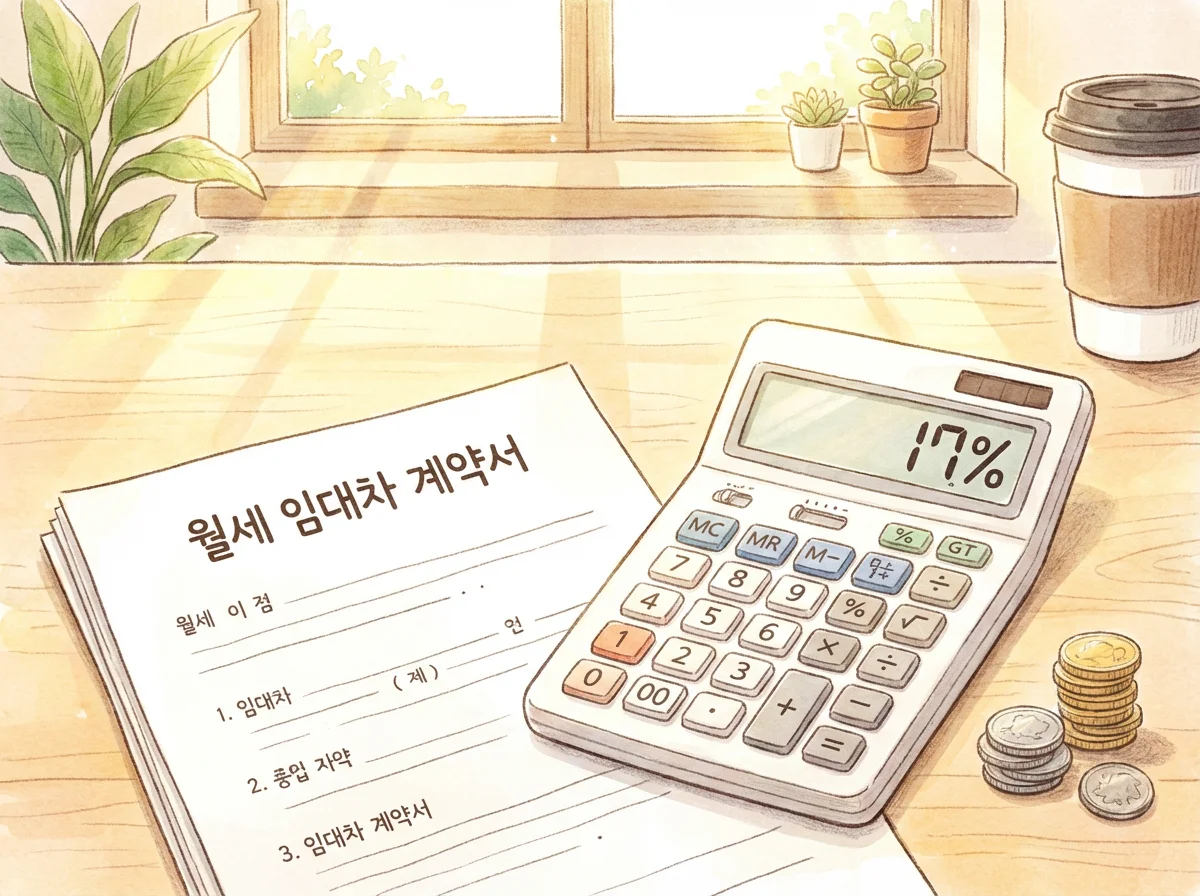 2026년 부동산 연말정산 월세 세액공제 계산기와 계약서 일러스트