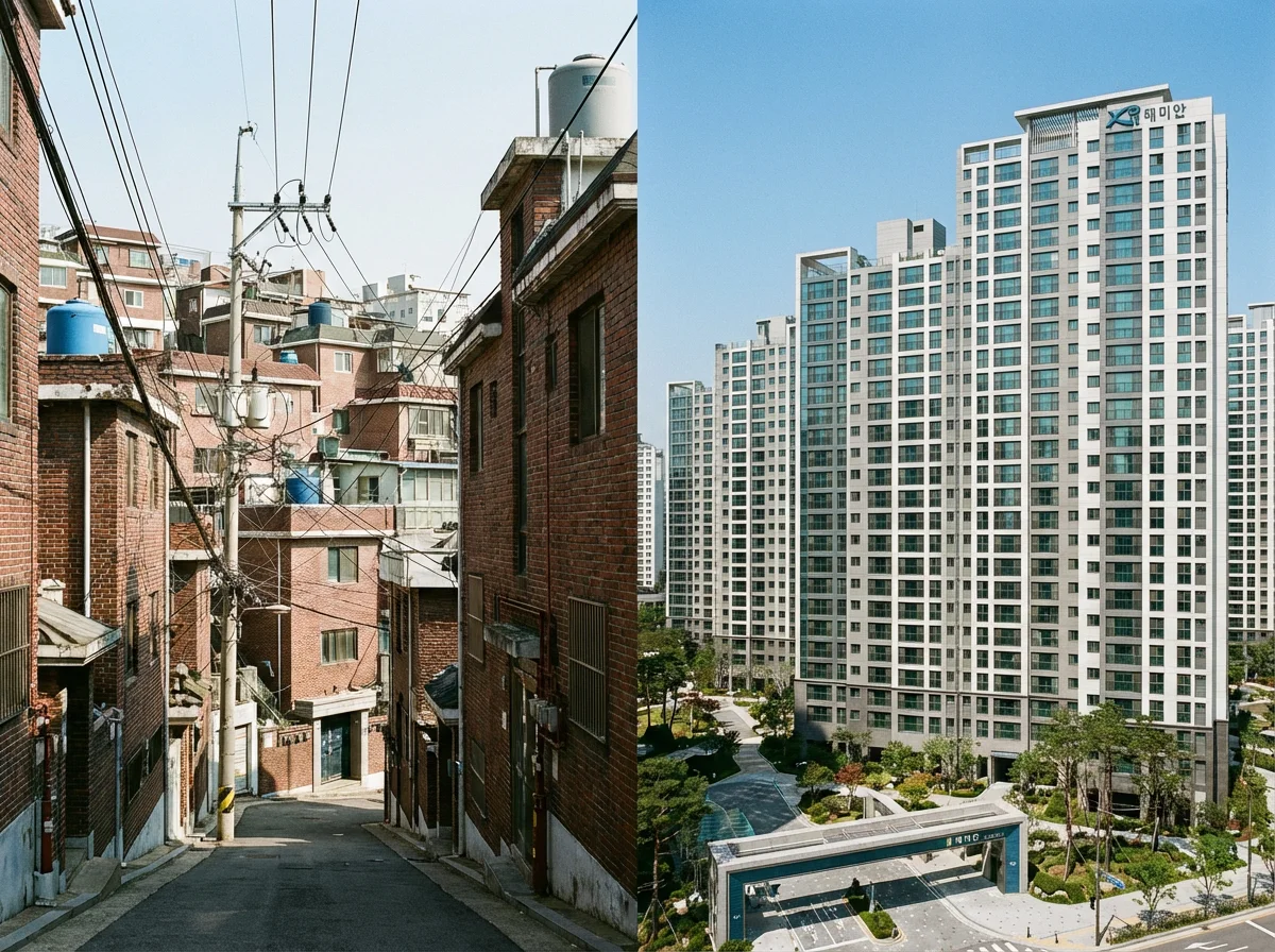 2026 성남 재개발 전후 낡은 빌라와 신축 아파트의 극적인 대비