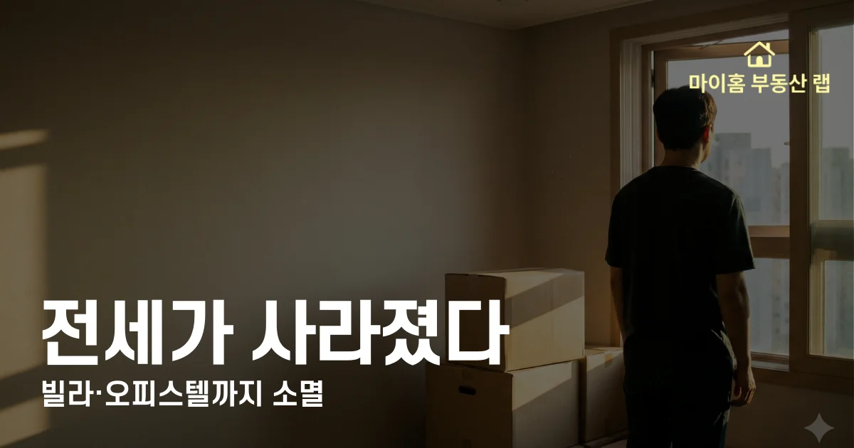 텅 빈 방 안에 이사 박스 몇 개만 덩그러니 놓여 있고, 창밖을 바라보는 사람의 쓸쓸한 뒷모습